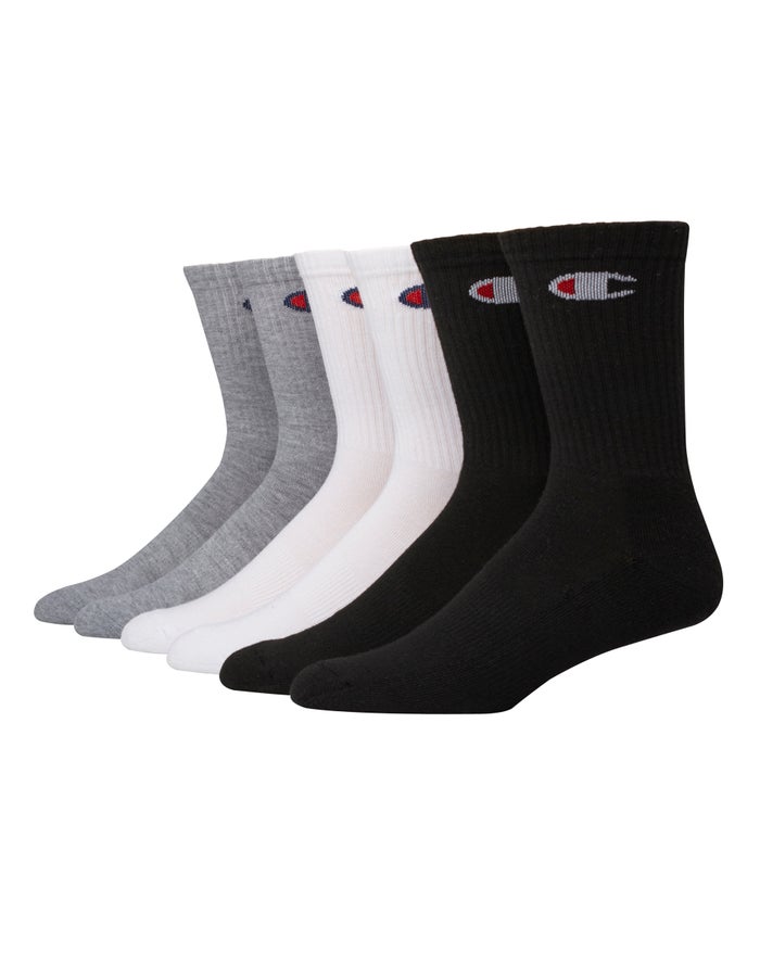 Champion Mens Socks NZ - Crew 6-Pairs White/Black/Grey ( 5987-DQIEC )